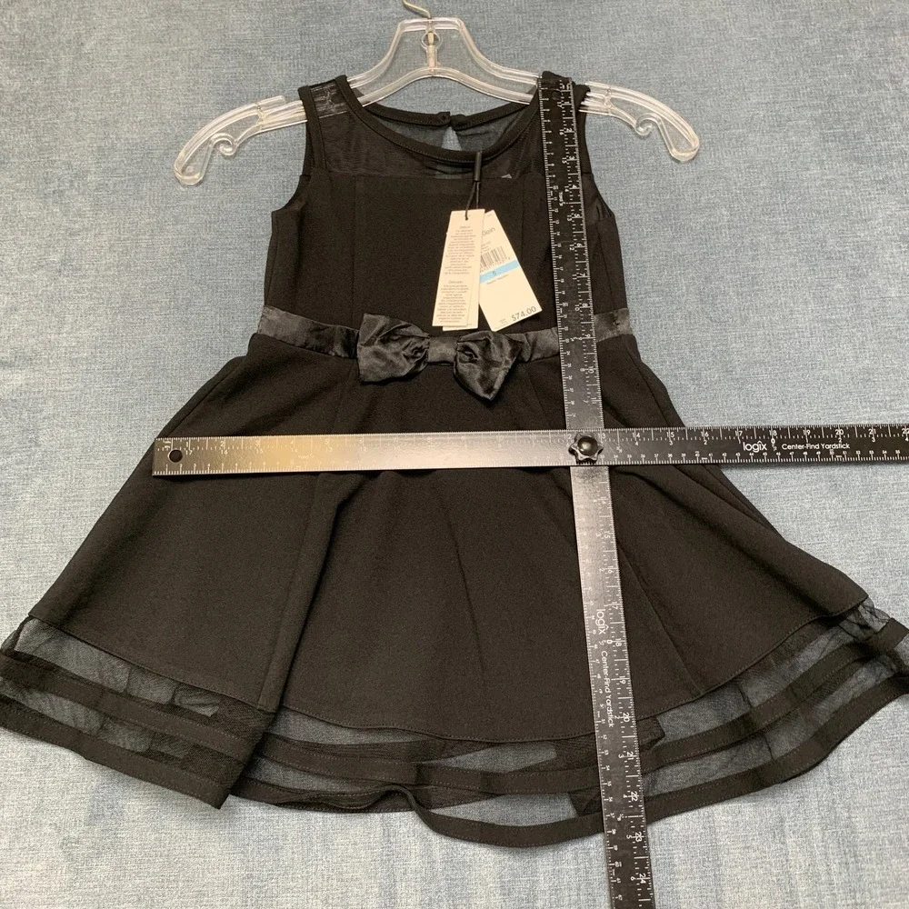Calvin Klein Fit & Flare Mini Dress Girls 5 Black Party Illusion Mesh Bow Front